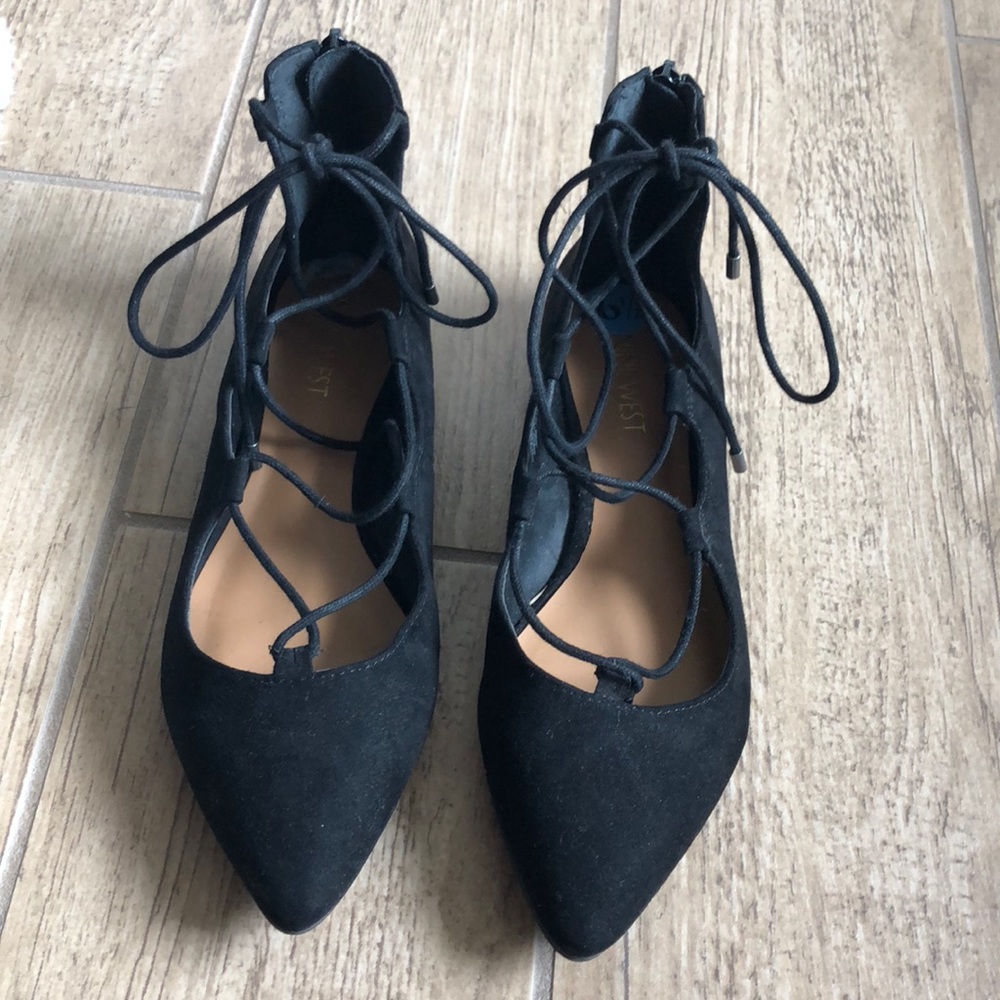 Black lace up flats